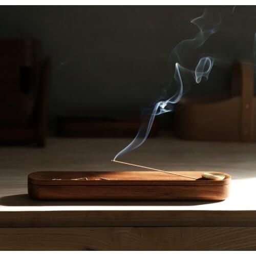Incense burner Incense holder Wooden Zen incense burning box classic brass incense burning plug in incense burner storage