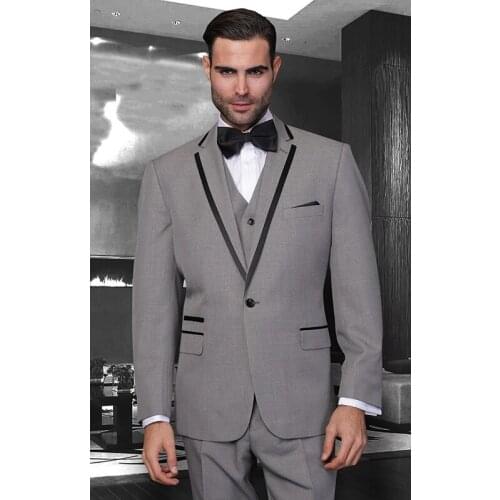 Best Selling Gray Men Suits 1 Button Notch Lapel Formal Wedding Party 3Pieces(Jacket+Pant+Tie+Vest)Terno Masculino Custome Made