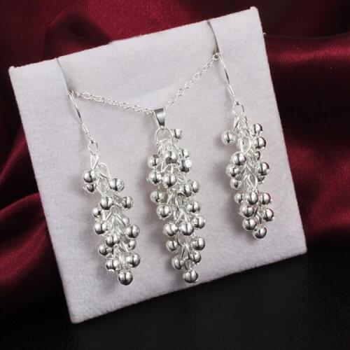 Fashion 925 sterling Silver Jewelry set earrings necklaces for women fine Grape beads pendant wedding party gifts