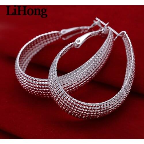 Fashion 925 Sterling Silver Earrings U Shape Mesh Earrings For Woman Party Wedding Beads Gift Charm Jewelry