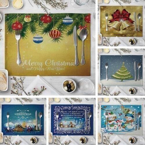 Fashion Christmas Bell Snowman Dining Table Linen Insulation Mat Placemat Kitchen Decor