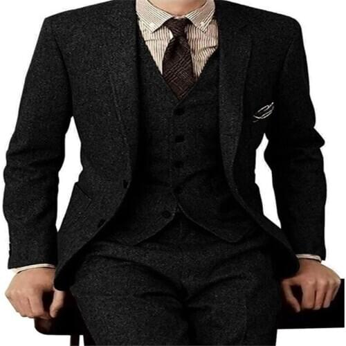 New Latest Coat Pant Designs Mens Suits Tweed Herringbone Groom Wedding Suits For Men Tuxedo Suits Grey/Brown Suit men 2021