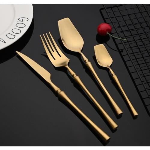 Dinnerware Set 304 Stainless Steel Luxury Matte Gold Cutlery Set Kitchen Knife Fork Spoon Flatware Tableware Silverware Set