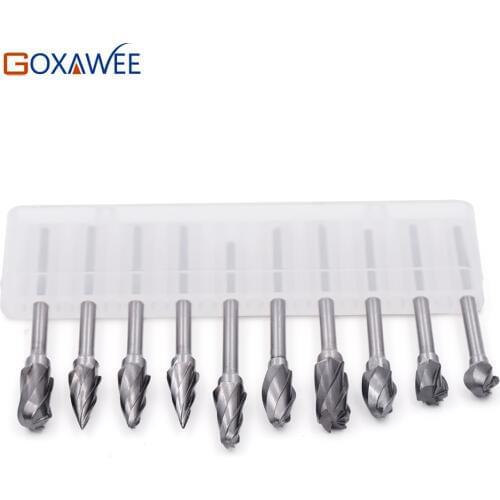 GOXAWEE 10pcs Tungsten Carbide Rotary File set 3X6mm Coarse-toothed Single-cut Wood Rotary Milling Files Cutter Burs For Dremel