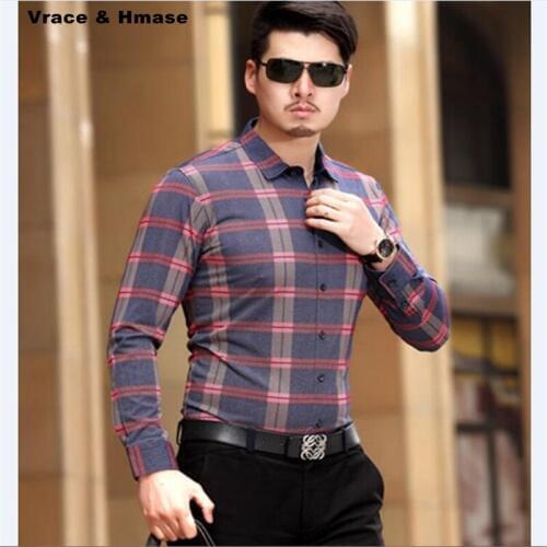 Spring and Autumn New arrival Bussiness Casual boutique long sleeve shirt High-quality pure cotton fashion plaid men shirt M-3XL