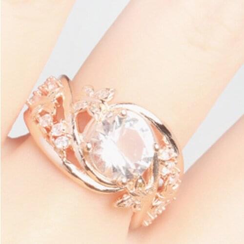 Ofertas hot Sale Fashion Female Zircon Surround Flower Metal Plants Ring Jewelry Party Wedding Rings for Women