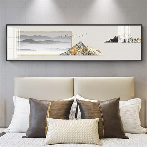 Posters and Prints Wall Art Canvas Painting Traditional Chinese Abstract Golden Mountain Oil Painting For Living Room Home Decor