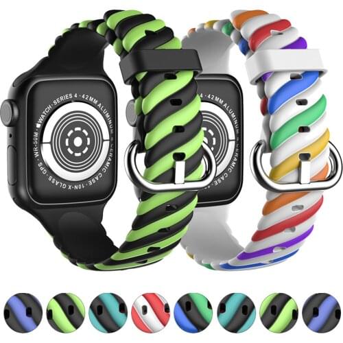 Soft Rainbow Silicone Wrist Strap for Apple Watch 6 SE 40mm 44mm Watchband Band for IWatch Series 5/4/3/2 38mm 42mm Bracelet