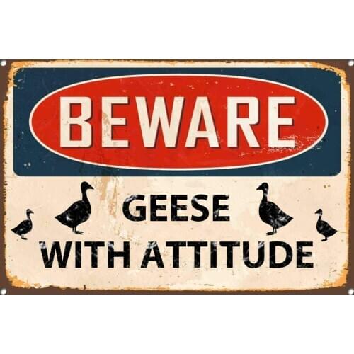 Vintage Tin Sign, Beware Metal Sign Geese with Attitude Vintage Style Wall Door House Plaque Character Poster 8x12 Inch