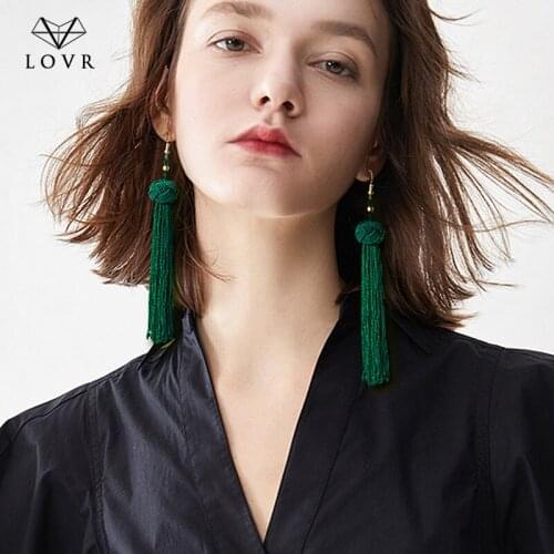 LOVR Vintage Ethnic Long Tassel Drop Earrings for Women Lady Fashion Bohemian Statement Fringe Dangle Women Earring 2019 Jewelry