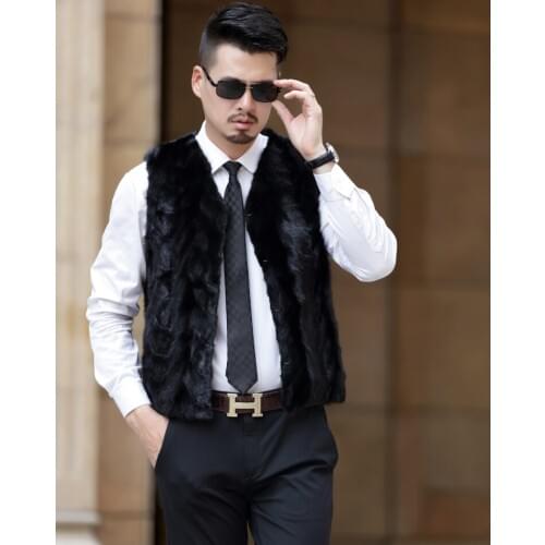 New Real genunie natural mink fur vest mens fashion V-neck Gilet warm winter custom any size