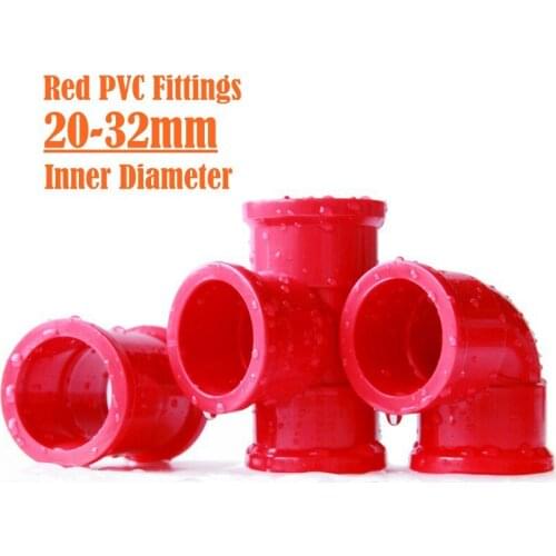 1pc Inner Dia 20 25 32 40 50mm Red PVC Tee/Straight/Elbow 90° Connector Aquarium Fish Tank Tube DIY Tools Garden Water Connector