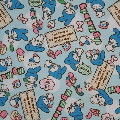 1 yard Polyester/PVC coated Waterproof Fabric for bag, Cartoon - Rabbit (blue background) (width=140cm)