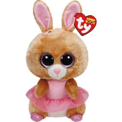 15CM Ty Beanie Ballet Bunny Sparkly Glitter Eyes Bunny in Pink Apron Cute Animal Doll Birthday Gift Soft Stuffed Plush Toy Kids
