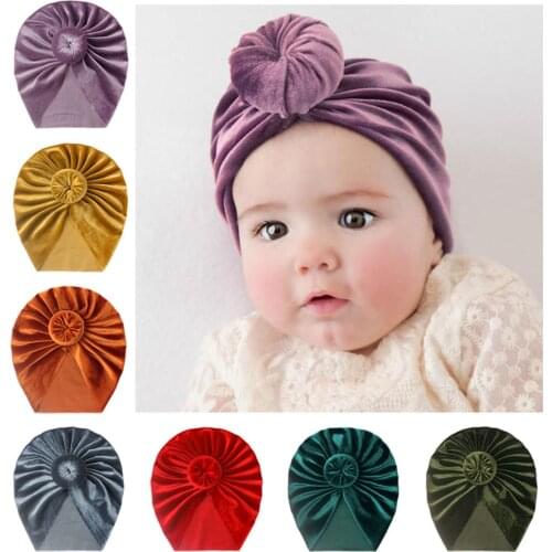 2021 Toddler Girls Kids Baby Velvet Donut Hat Indian Knot Hairband Headband Stretch Turban Knot Head Wrap Hair Accessories