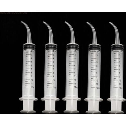5pcs Dental Disposable Elbow Syringe Dental Impression Syringes 12ml Conveyor Irrigation Syringe Mixed Washing Curved Tip