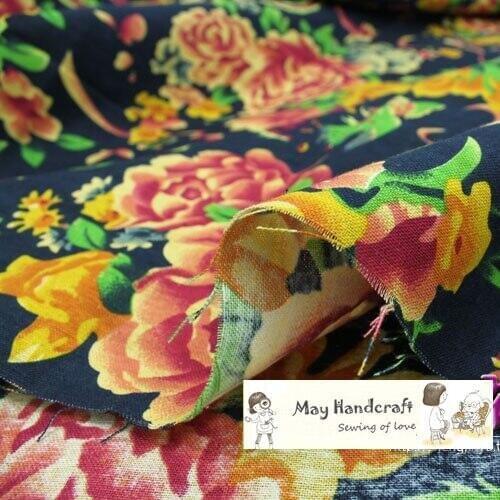 50x140cm Soft Linen Cotton Fabric Red Flowers Printed Fabrics for Sewing Clothes Garments Dress Curtain Tissue Cloth 1Pcs/Lot