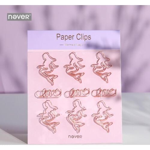 Never Mermaid Shaped Paper Clip Rose Gold Paper Clips Planner Bookmarks Paperclip Gift Stationery School & Office Supplies 9pcs