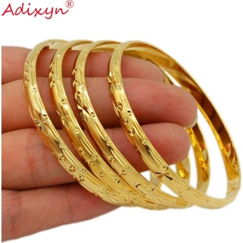Adixyn 4pcs/lot Dubai Bangle for Women/Girls Gold Color Copper Luxury Bracelet India Africa Middle East Fashion Jewelry N071225