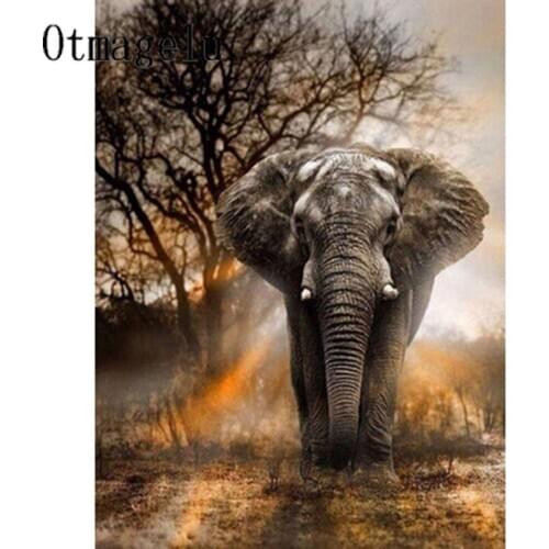 Full Round Drill 5D DIY Diamond Painting Animal"Sunset Elephant" Embroidery Cross Stitch Hanging Wall Painting Home Decor Gifts