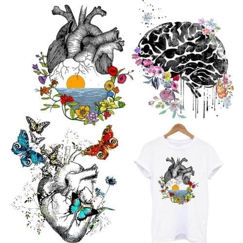 Flower Butterfly Heart Applique On Clothes Stickers Hippie Metal Iron-on Transfers For Clothing DIY Heat Transfer Thermo-sticker