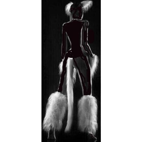 White Sexy Fetish Maid Pet Play Game Costume Set Furry Head Piece, Pet Paw ,Leg Piece ,Fox Tail Female Slave Puppy Roleplay