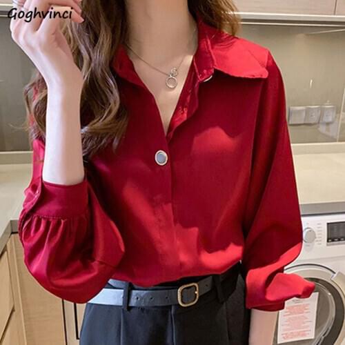 Blouses Shirts Women Spring Chiffon Solid Color Elegant Office Lady Leisure All-match Stylish Korean Style Chic Ulzzang Womens