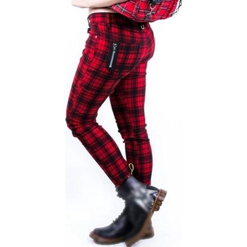 Plaid Pants Women 2021 New Fashion Gothic Punk Style High Waist Plaid Zipper Pants Casual Streetwear Plus Size Ladies Trousers