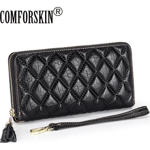 COMFORSKIN Genuine Leather Long Wallet сумка кошелек Fashion Simple Elephant Zipper Purse For Female Dropshipping Lady Wallets