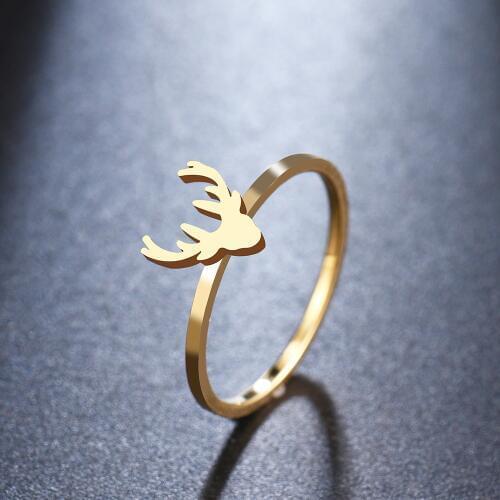 DOTIFI For Women Rings 316L Stainless Steel Personality deer head Ring Girl Wedding Party Jewelry R327