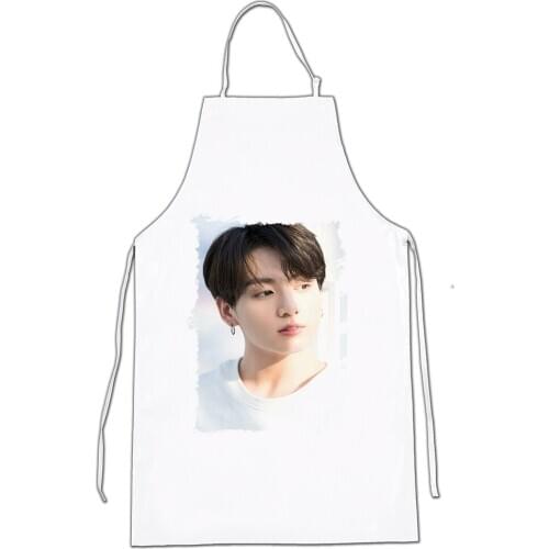 MERCHANDMANIA apron A3 BTS JUNGKOOK MAP OF THE SOUL home kitchen cooking white polyester fiber custom offer