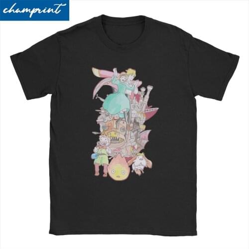 Vintage Studio Ghibli Howls Moving Castle T-Shirt Men Round Collar T Shirt Miyazaki Anime Short Sleeve Tees Birthday Gift Tops