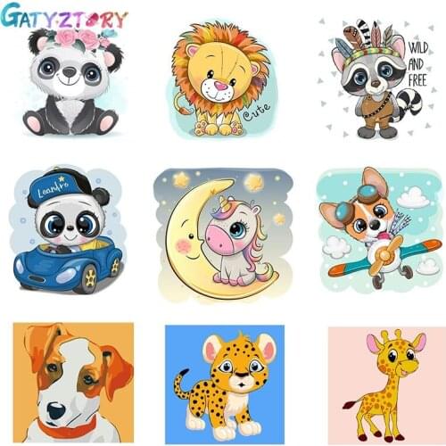 GATYZTORY Frame Cute Animals DIY Numbers Painting Modern Wall Art Picture Kids Paint With Numbers Unique Gift For Home Decor Art