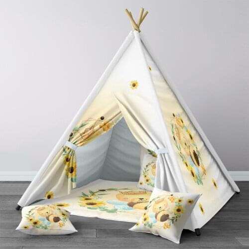 Play Tent for Kids Wigwam Portable Indoor Playground Tents Children Bedrooms Yellow Bee Flower Honey Model 326