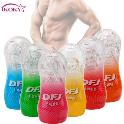 IKOKY Male Masturbation Cup Sex Toys for Men Transparent Aircraft Cup Masturbator Real Vagina Endurance Exercise Soft Pussy