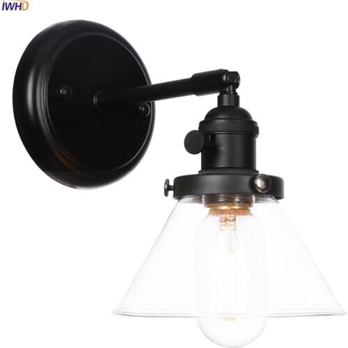 IWHD Black Iron Wrought LED Wall Light Switch Bedroom Bathroom Mirror Glass Nordic Modern Wall Lamp Applique Murale Luminaire