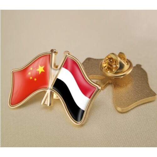 China and Yemen Crossed/Double/Friendship Flags Lapel Pins/Brooch/Badges