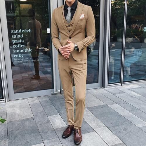 High Quality Brand Mens Suits Fashion Solid Single Button Blazer Pants 3 Piece Wedding Party Set Male Business Casual Suit Sets