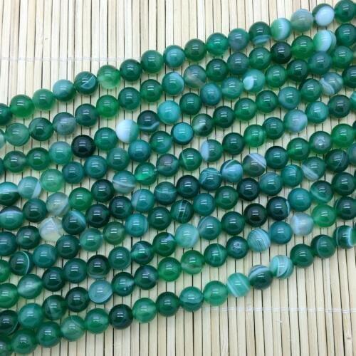 Natural Stone Round Beads Green Lines Agates Smooth 4 mm 6 mm 8 mm 10 mm 12 mm DIY Jewelry Making Supplies