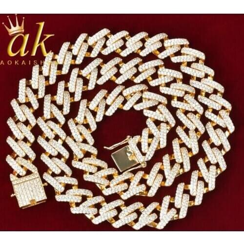 14mm Miami Cuban Choker Square Link Necklace Gold Color Iced Out Cubic Zirconia Rock Hip hop Style Mens Jewelry