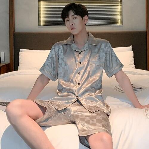 Mens Satin Silk Pajama Sets Pajamas Sleepwear Silk Nightgown Home Male Satin Soft Cozy Sleeping Nightshirt Men Nightwear