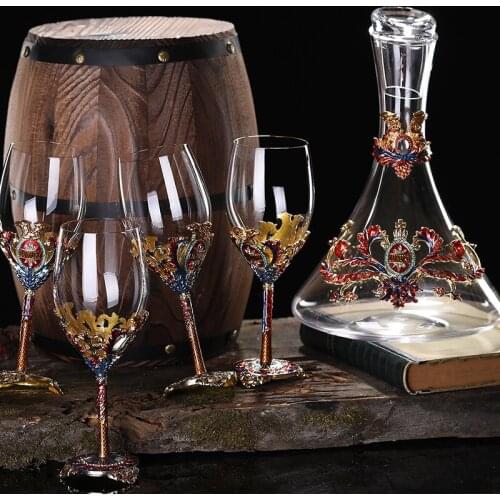 ENAMEL COLOR RED WINE GLASS CRYSTAL DECANTER GOBLET 5 PIECE SET WEDDING GIFT LUXURY HIGH-END EUROPEAN-STYLE HOUSEHOLD WINEWARE