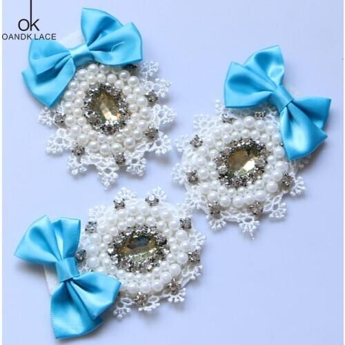 3-piece set hand sewn Rhinestone and Pearl Decal DIY clothes hat shoes headdress hairpin decoration patch
