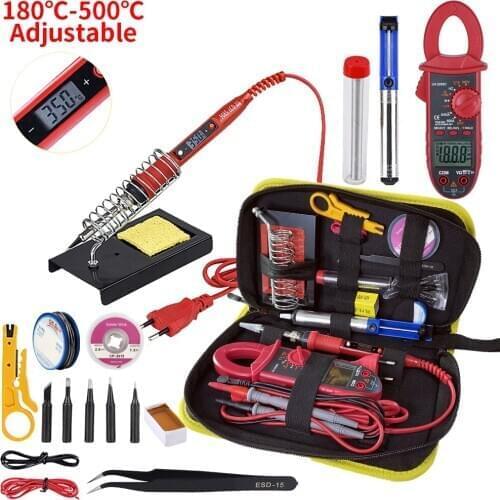 JCD Soldering iron kit with Digital multimeter adjustable temperature 220V 80W LCD welding tools Ceramic heater soldering tips