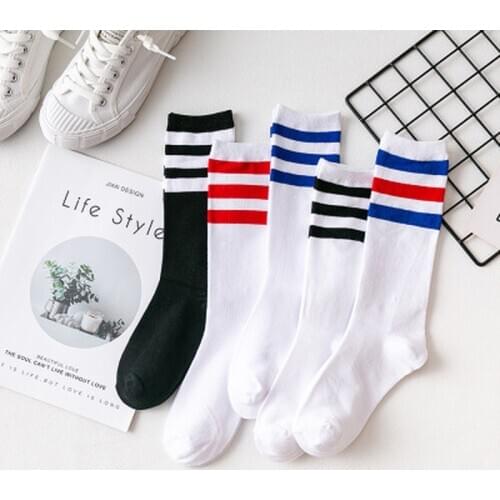 Cotton Socks Retro Old School stripes Hiphop Skate Long Short Meias Harajuku White Black Winter Cool skateboard white socks men