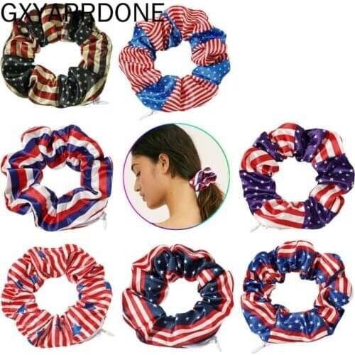 2020 New Retro Zipper Large Intestine Elastic Hair Band PU Tencel Pocket Wallet Flag Striped Hair Scrunchies Hair Accessories