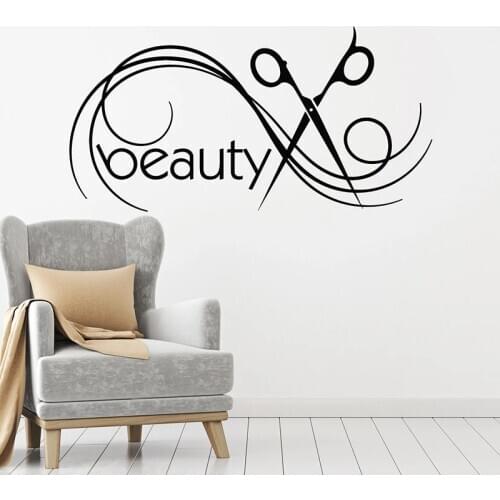 Scissors Wall Decal Beauty Studio Stylist Hair Salon Professional Service Interior Decor Logo Door Window Vinyl Sticker Art E679