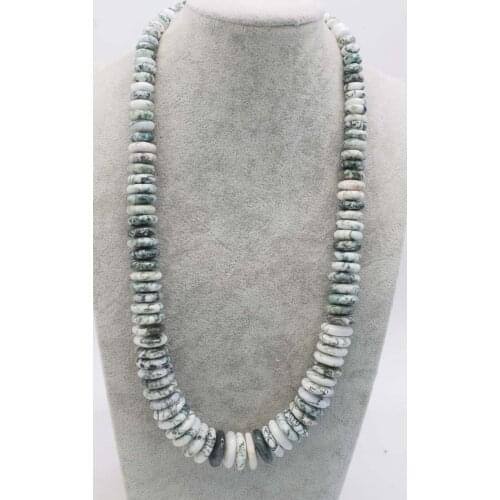 Wholesale 8-20mm green grass agate roundel necklace 20inch FPPJ nature beads