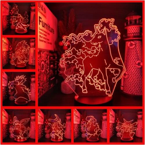 Pokemon Pikachu Primeape Charizard Typhlosion 3D Nightlights 7color Changing Pokemon Go Anime Lamp Lighting Lampara Led