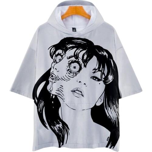 Hip Hop Creative Funny Junji Ito Hooded T Shirt 3D Printed Adult/child Hooded T-shirt Boys/Girls Casual Short Sleeve Tshirt Tees